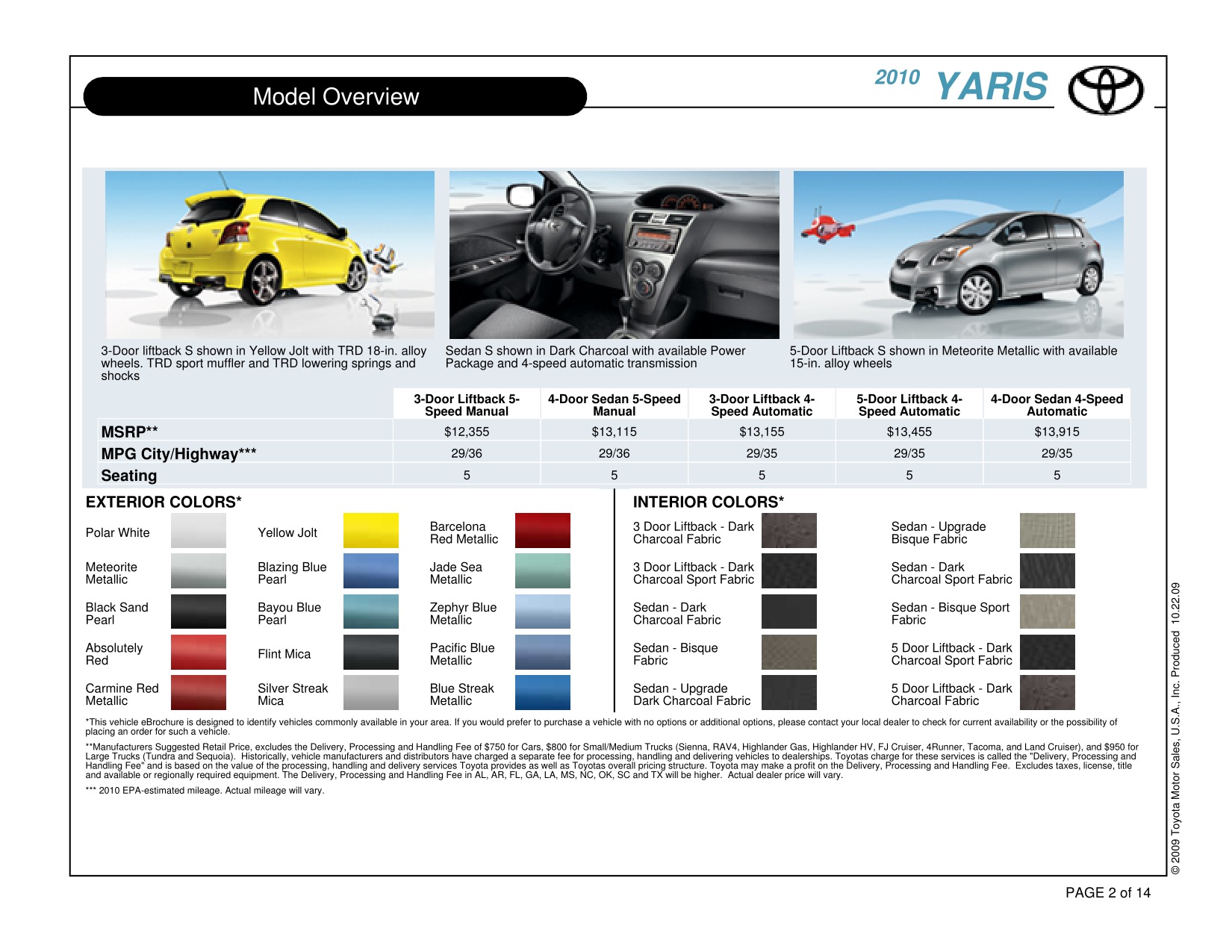 2010 Toyota Yaris Brochure Page 13